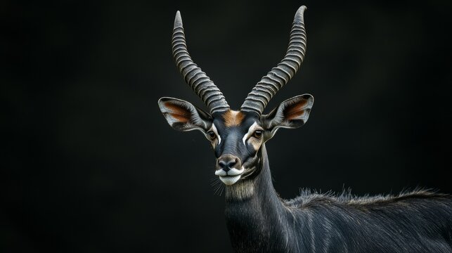 Indian black buck with long Horns against black background
