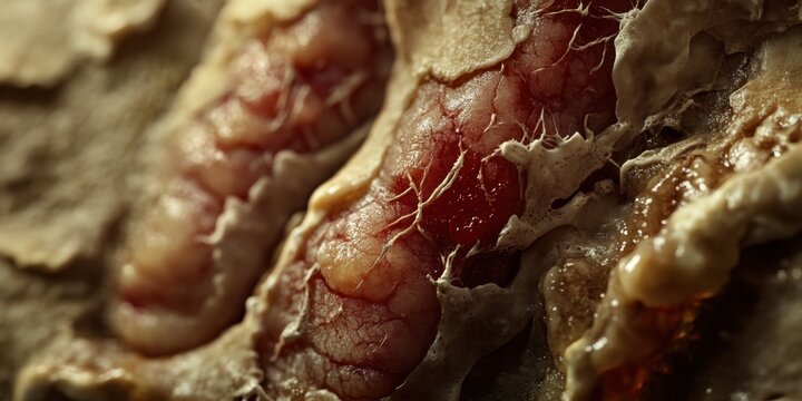 Close-up view of healing skin tissue with scabs and redness Fungal Infection Awareness Month