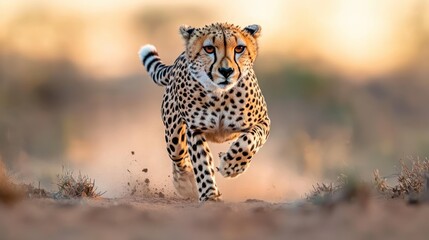 Cheetah in motion, golden hour