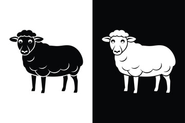 Lamb Standing Silhouette. Elegant Black & White Vector Graphic