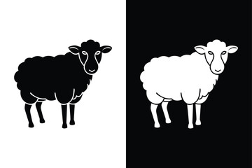 Sheep Silhouette Vector. Black & White Lamb Icon Illustration