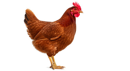 Fototapeta premium Brown Hen Standing Upright with Red Comb and Wattle – Realistic Poultry Portrait