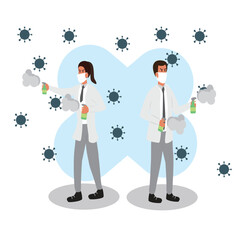 Obraz premium Protecting Against Virus Spraying Disinfectants
