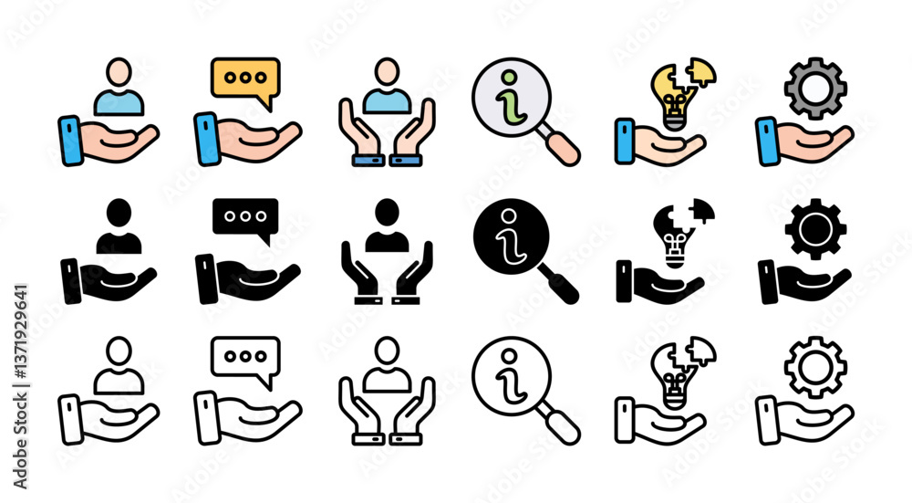 Aufkleber help desk icon set with multiple style support, information, advice, problem solving, help, service 
