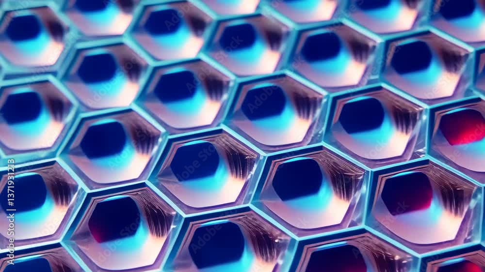 Poster a blue and white hexagonal pattern. the blue is the color of the hexagon. the white is the backgroun