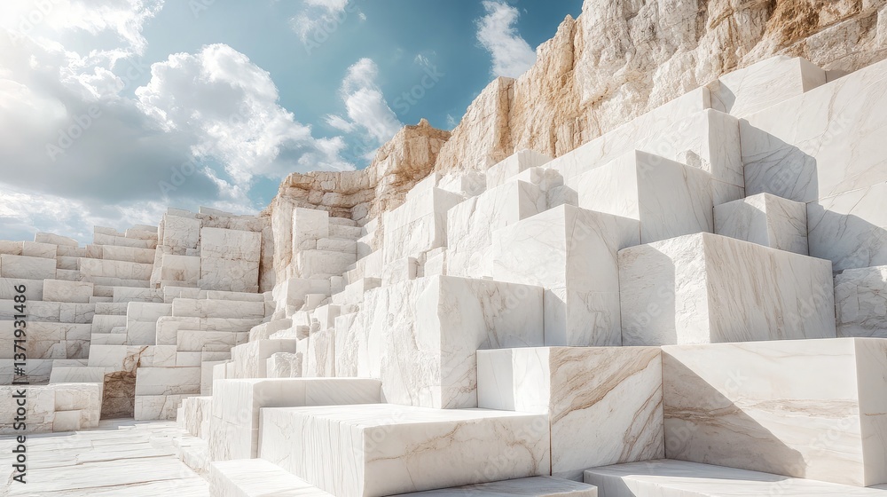 Aufkleber a quarry operation with limestone blocks stacked in an organized manner.