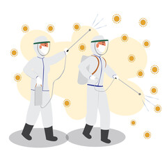 Protective suits spray disinfection against viral particles