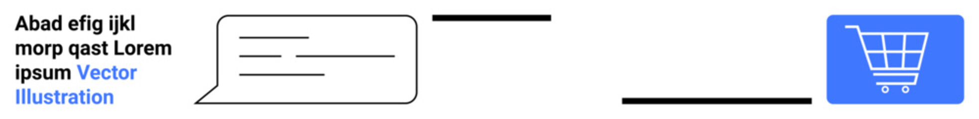 Messaging bubble with text connecting to shopping cart icon via a flow arrow. Ideal for e-commerce, communication, shopping process, online retail, automation, purchasing, simple landing page