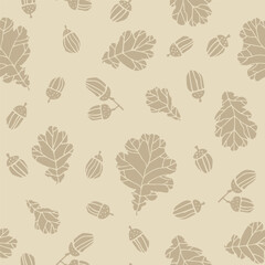 Seamless pattern of silhouette oak leaves and acorns. © mrs.kato