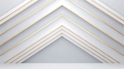 Abstract geometric background with gold lines and white shapes.