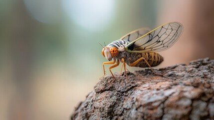 Cicada perched on bark