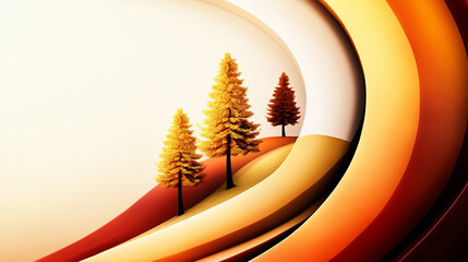 Stylized trees on abstract autumn landscape