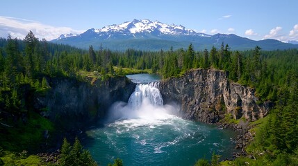 Fototapeta premium Majestic Waterfall with Mountain View.
