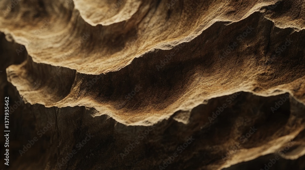 Poster textured layers of natural rock formations capturing light and shadows in a cave environment