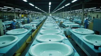 Fototapeta premium A factory setting where ceramic sinks and bathtubs are being produced.