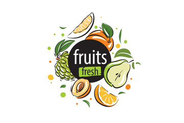 Vector logo with painted fresh fruits