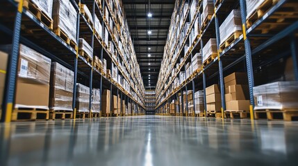 A futuristic warehouse with automated storage and retrieval systems.