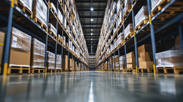 A futuristic warehouse with automated storage and retrieval systems.