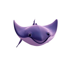 Adorable Cartoon Stingray, Happy Underwater Creature, 3D Render