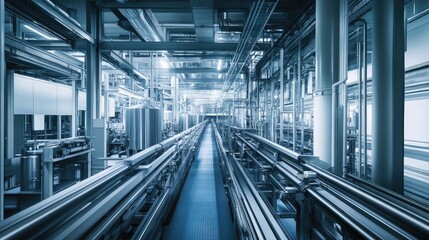 Fototapeta premium A plastic production facility with complex conveyor belt systems.