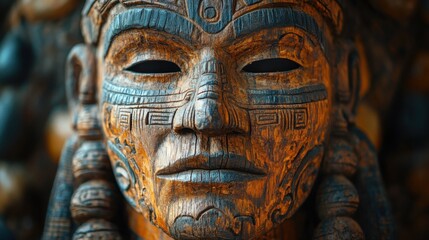 Detailed View of Artisan Carving in a Cultural Wooden Mask