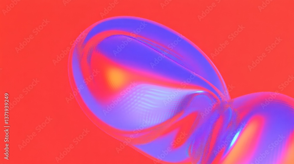 Poster abstract iridescent object against a vibrant reddish orange background