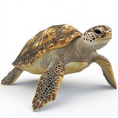 Obraz premium Detailed Sea Turtle with Textured Shell and Flippers in Natural Pose - Perfect Stock Image for Marine and Wildlife Photography