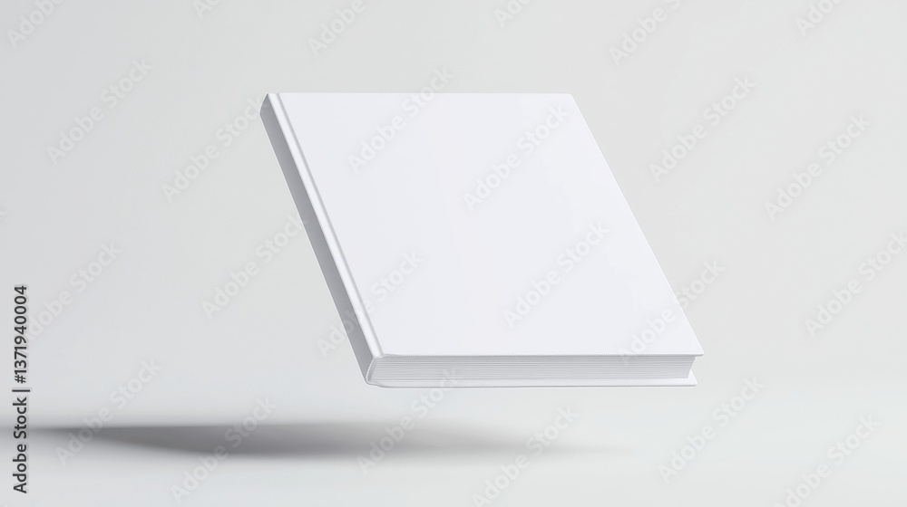 Poster floating hardcover book mockup in a pristine white space, showcasing front and side perspectives, so