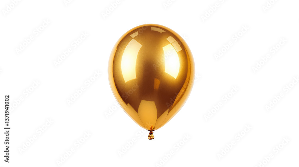 Poster metallic gold balloon isolated on white background, glossy surface, closeup layout element for celeb
