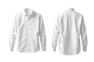 White long sleeve shirt front and back view, isolated style on clean white background, template for clothing design and textile layout concept. Ai generative