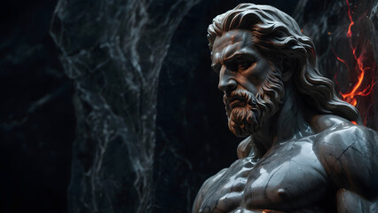 Majestic Marble Statue: Godlike Figure in Firelight