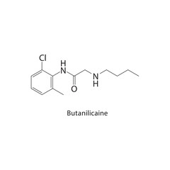 Fototapeta premium Butanilicaine skeletal structure. Local Anesthetic compound schematic illustration. Simple diagram, chemical formula.