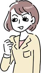 ガッツポーズする女性若手会社員のシンプルなベクターイラスト