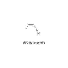 cis-2-Butenenitrile skeletal structure. Nitrile compound schematic illustration. Simple diagram, chemical formula.