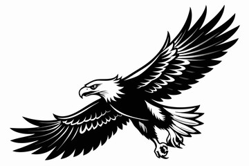 flying bald eagle black and white silhouette vector