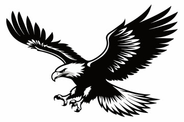 flying bald eagle black and white silhouette vector