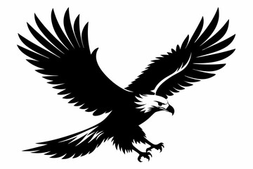 flying bald eagle black and white silhouette vector