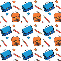 Seamless pattern with school theme and images of school bags and pencils