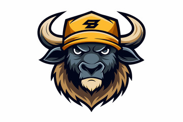 funny buffalo head with cap logo vector