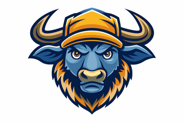 funny buffalo head with cap logo vector