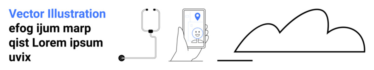 Hand holds smartphone with location pin. Linked infusion bag and cloud imply medical data connectivity and remote monitoring. Ideal for healthcare, technology, data, location, monitoring, innovation