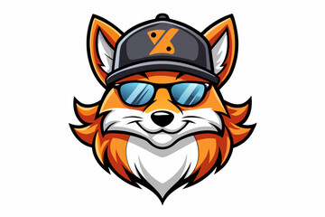 funny fox head with sunglasses and cap logo vector