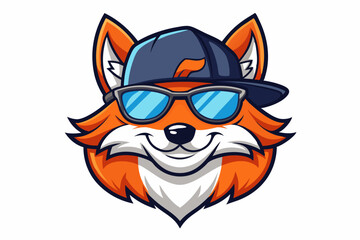 funny fox head with sunglasses and cap logo vector
