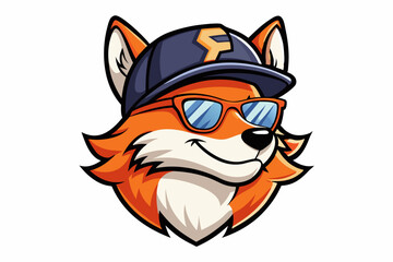 funny fox head with sunglasses and cap logo vector