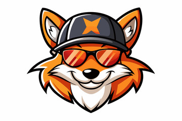 funny fox head with sunglasses and cap logo vector