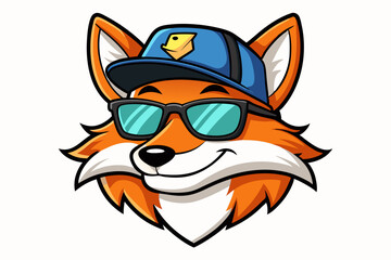 funny fox head with sunglasses and cap logo vector