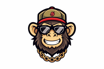 Fototapeta premium funny monkey head with sunglasses and cap