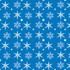 Seamless winter pattern with snowflakes and stars, holiday, christmas
