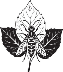  A sitting Wasp on leaves silhouette vector design with white background..