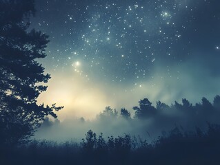 Fototapeta premium 57. A group of stars scattered across a foggy sky during twilight